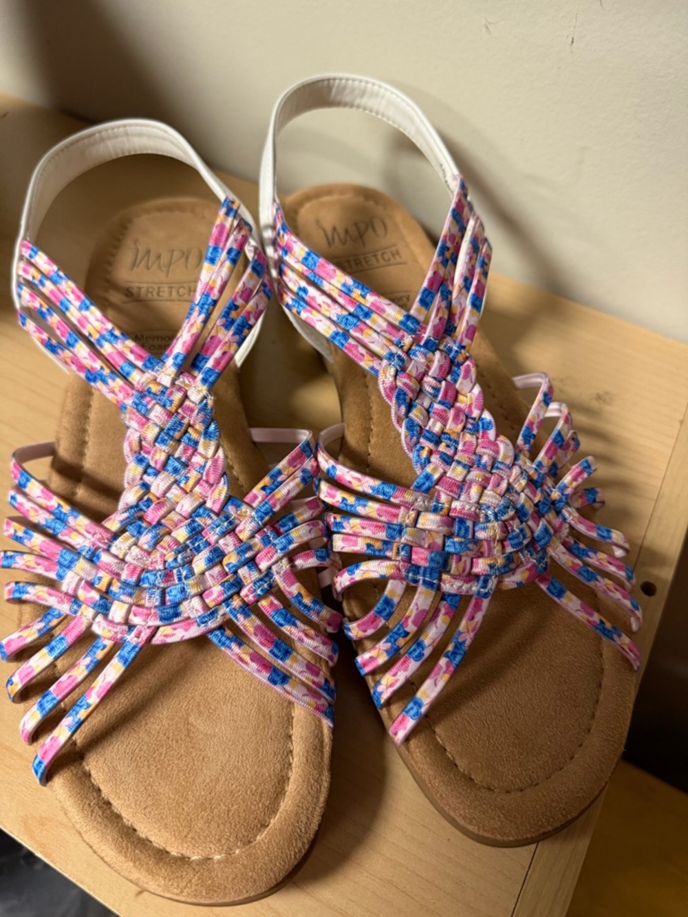 NEW Impo Memory Foam Braided Slip-On Sandals in Pink, Blue & Cream sz 10